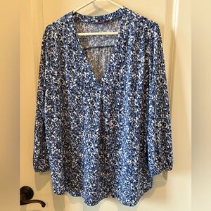 Vince Camuto Blue Floral V-Neck Blouse